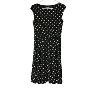 Lauren Ralph Lauren Women's Black Polka Dot Dress Size 8 Faux Wrap